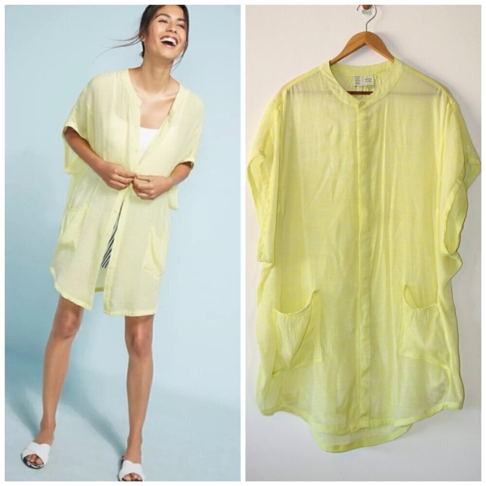 Anthropologie Saturday Sunday Kendra Yellow Tunic Size XS Women Long Shirt Sheer